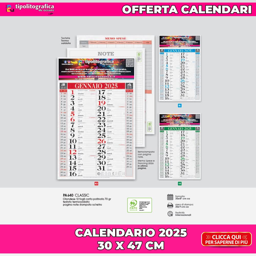 Calendari da Parete 2025 Offerta mod. Classic